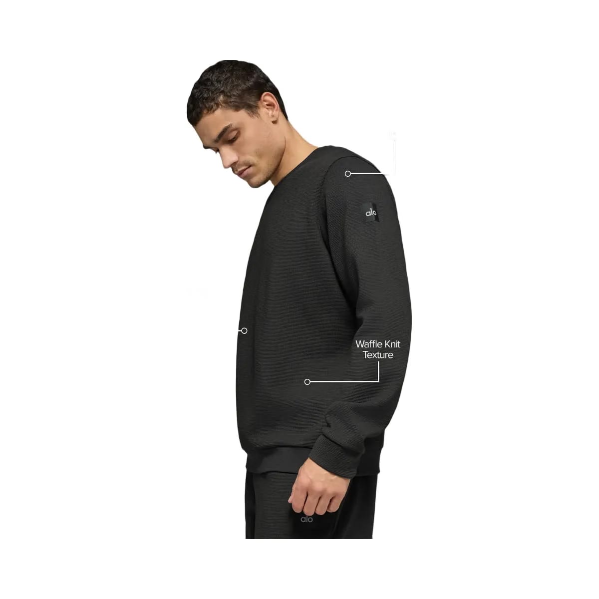 Alo Men's Waffle Lounge Long Sleeve Crew - Black