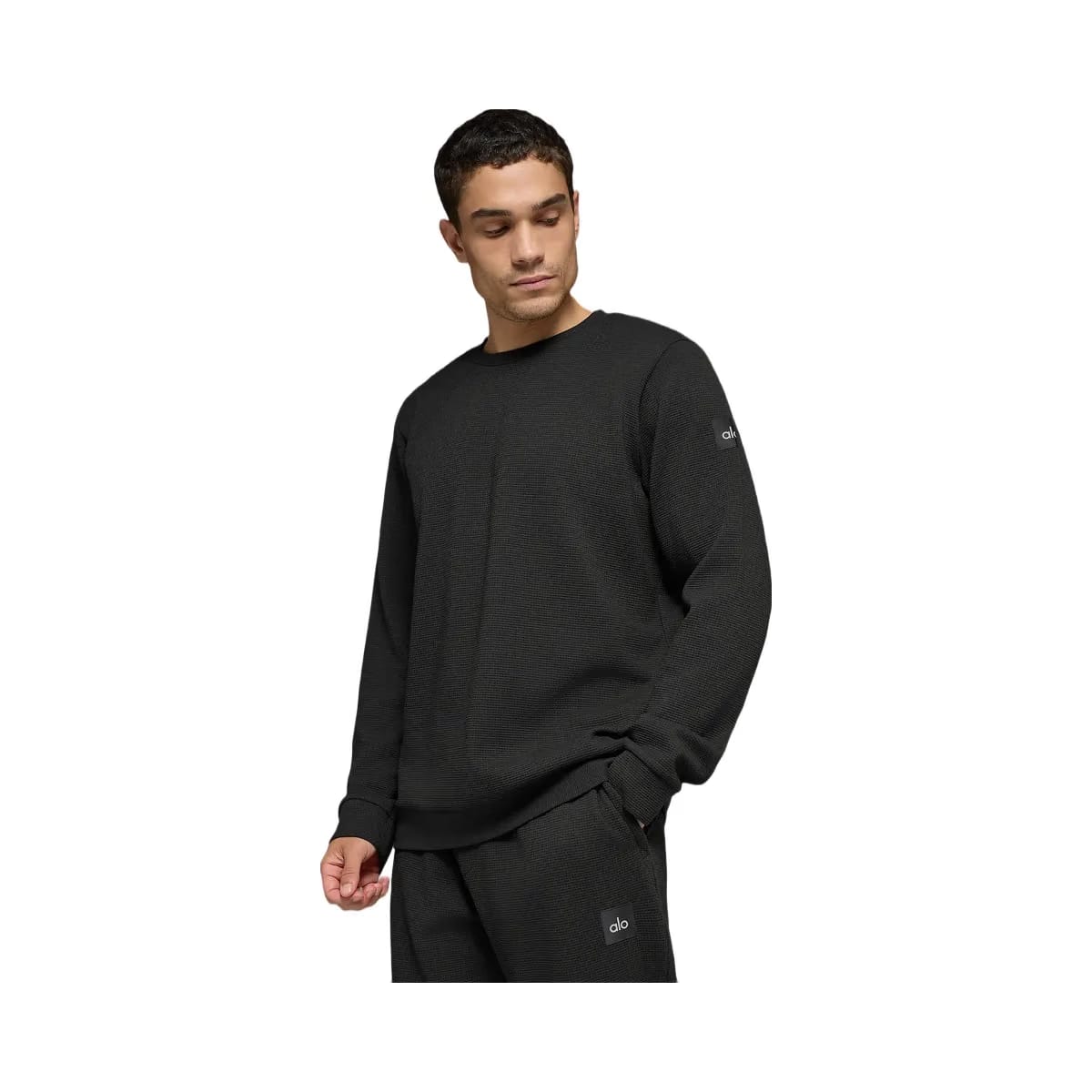 Alo Men's Waffle Lounge Long Sleeve Crew - Black