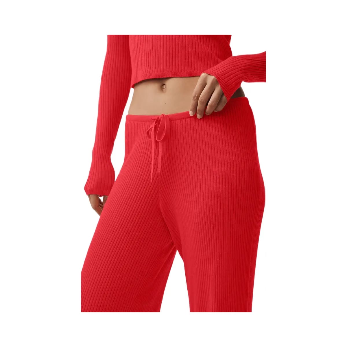 Alo Women's Sweater Knit Mid-Rise Unwind Wide Leg Pant - Bright Red