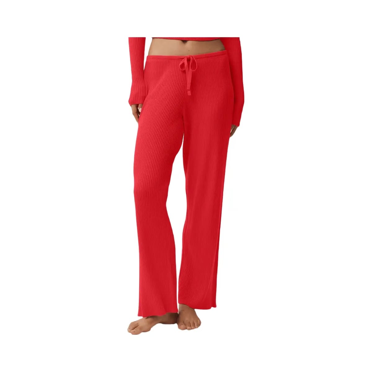 Alo Women's Sweater Knit Mid-Rise Unwind Wide Leg Pant - Bright Red