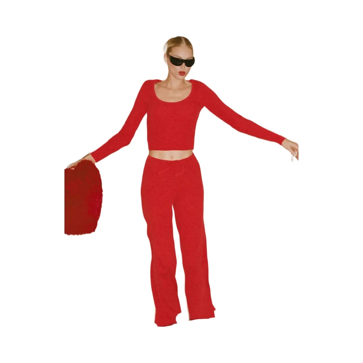 Alo Women's Sweater Knit Mid-Rise Unwind Wide Leg Pant - Bright Red