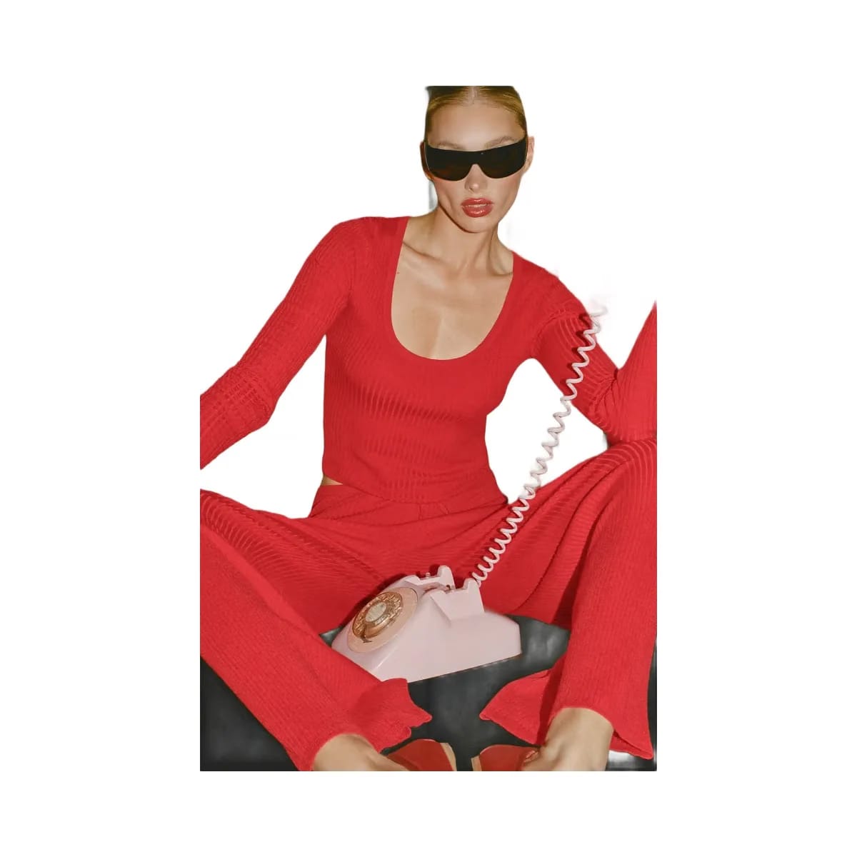 Alo Women's Sweater Knit Unwind Long Sleeve - Bright Red