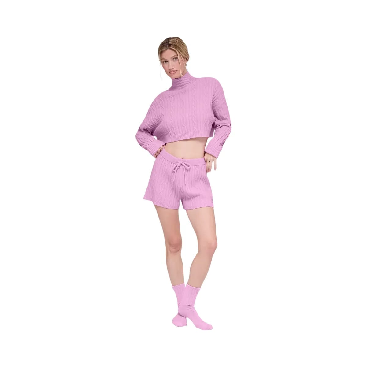 Alo Women's Cable Knit Winter Bliss Short - Candy Heart Pink