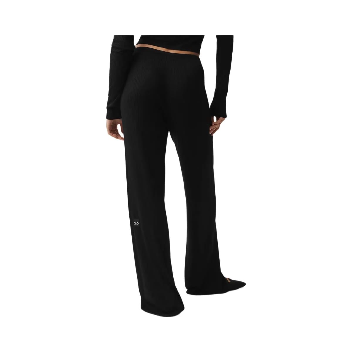 Alo Women's Sweater Knit Mid-Rise Unwind Wide Leg Pant - Black