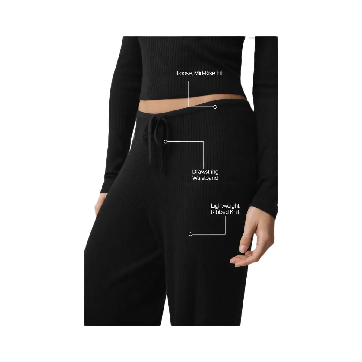 Alo Women's Sweater Knit Mid-Rise Unwind Wide Leg Pant - Black