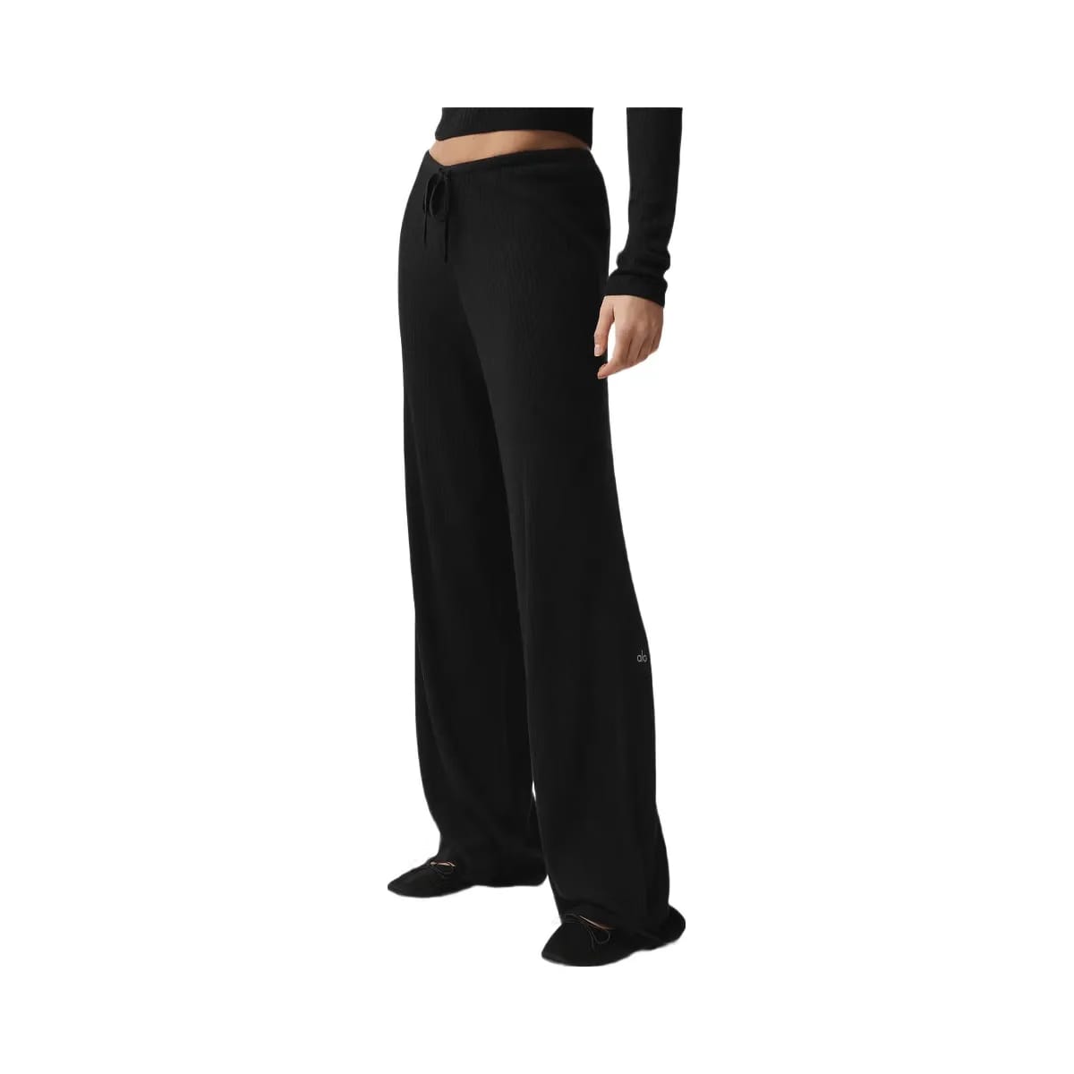 Alo Women's Sweater Knit Mid-Rise Unwind Wide Leg Pant - Black
