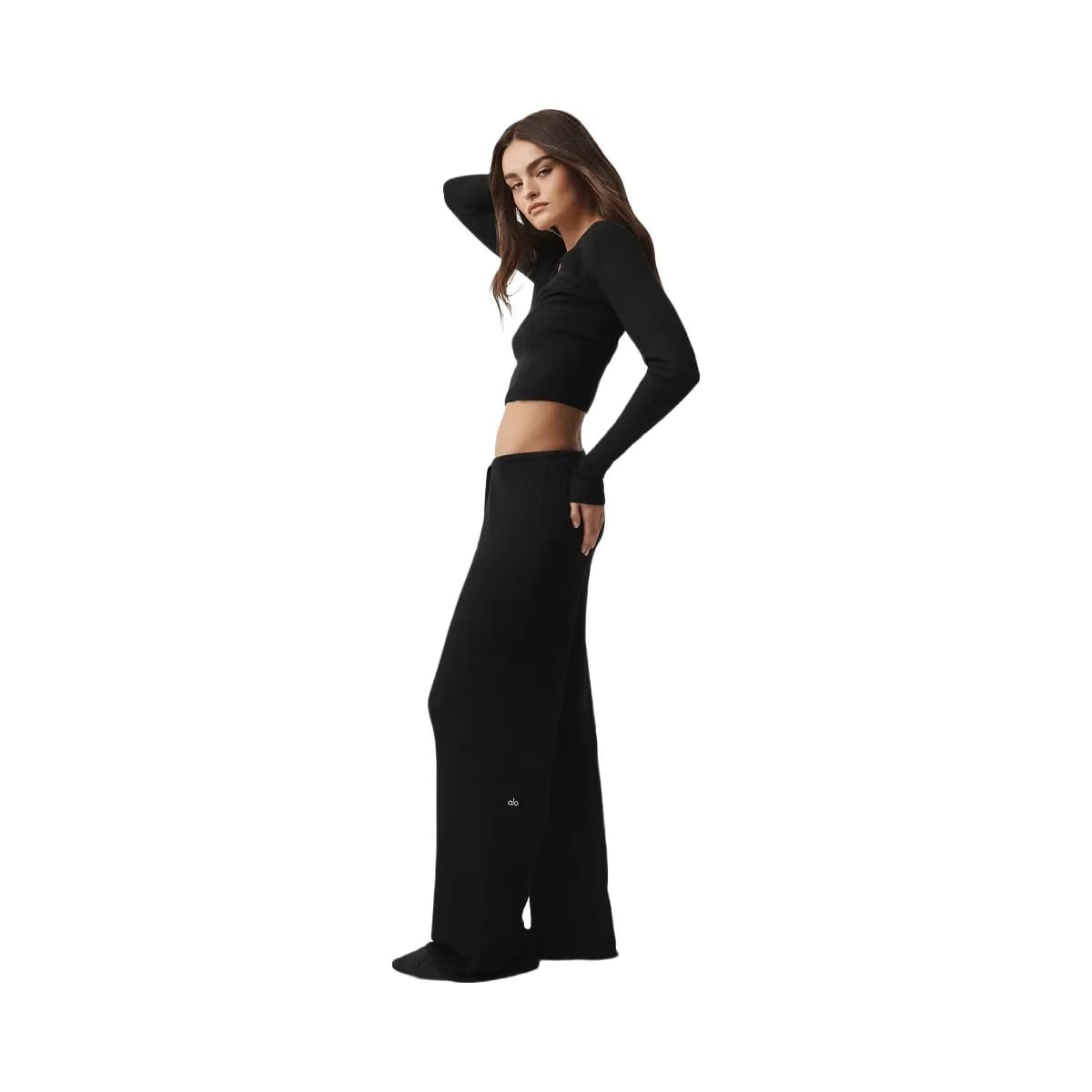 Alo Women's Sweater Knit Mid-Rise Unwind Wide Leg Pant - Black