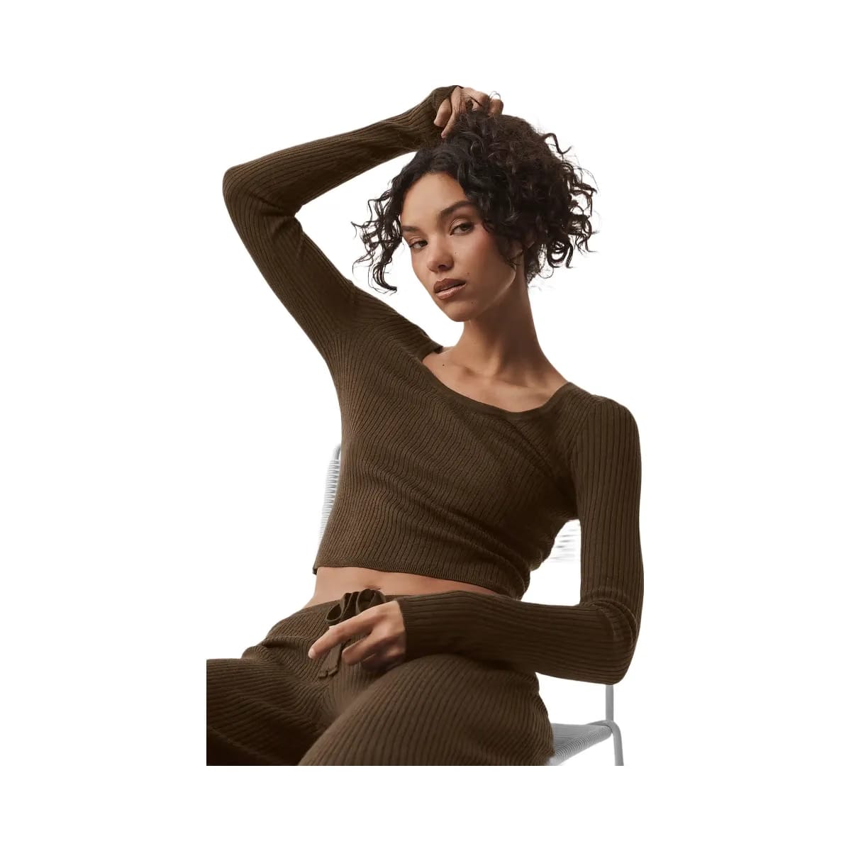Alo Women's Sweater Knit Unwind Long Sleeve - Espresso