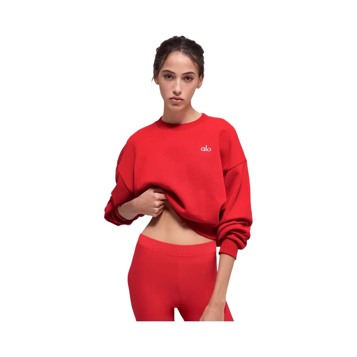Alo Women's Cropped Accolade Crewneck - Bright Red