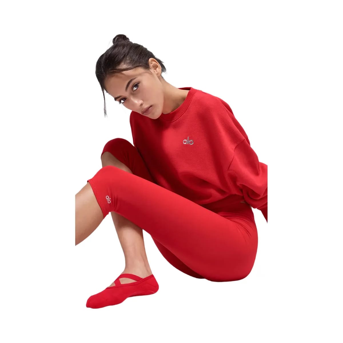 Alo Women's Cropped Accolade Crewneck - Bright Red