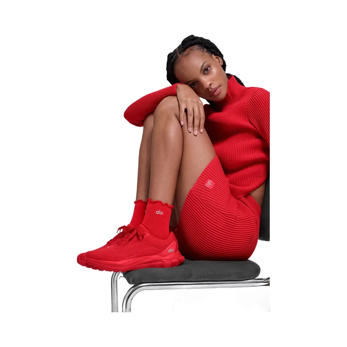 Alo Women's Lettuce Edge Sock - Bright Red