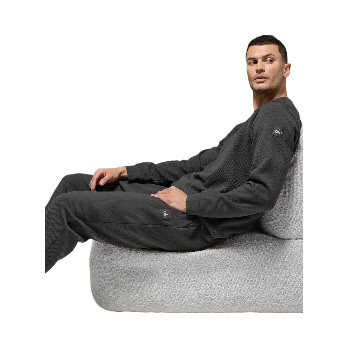 Alo Men's Waffle Lounge Long Sleeve Crew - Anthracite