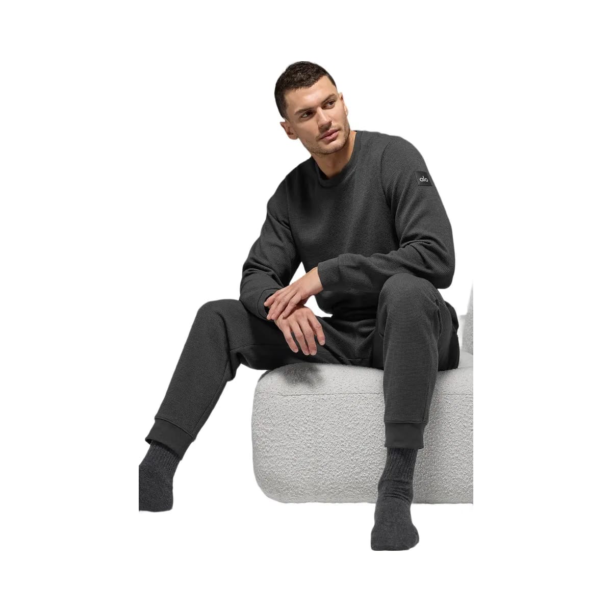 Alo Men's Waffle Lounge Long Sleeve Crew - Anthracite