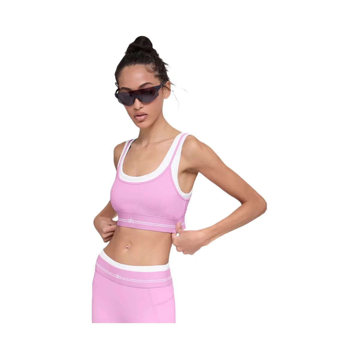 Alo Women's Airbrush Better Together Bra - Candy Heart Pink/White