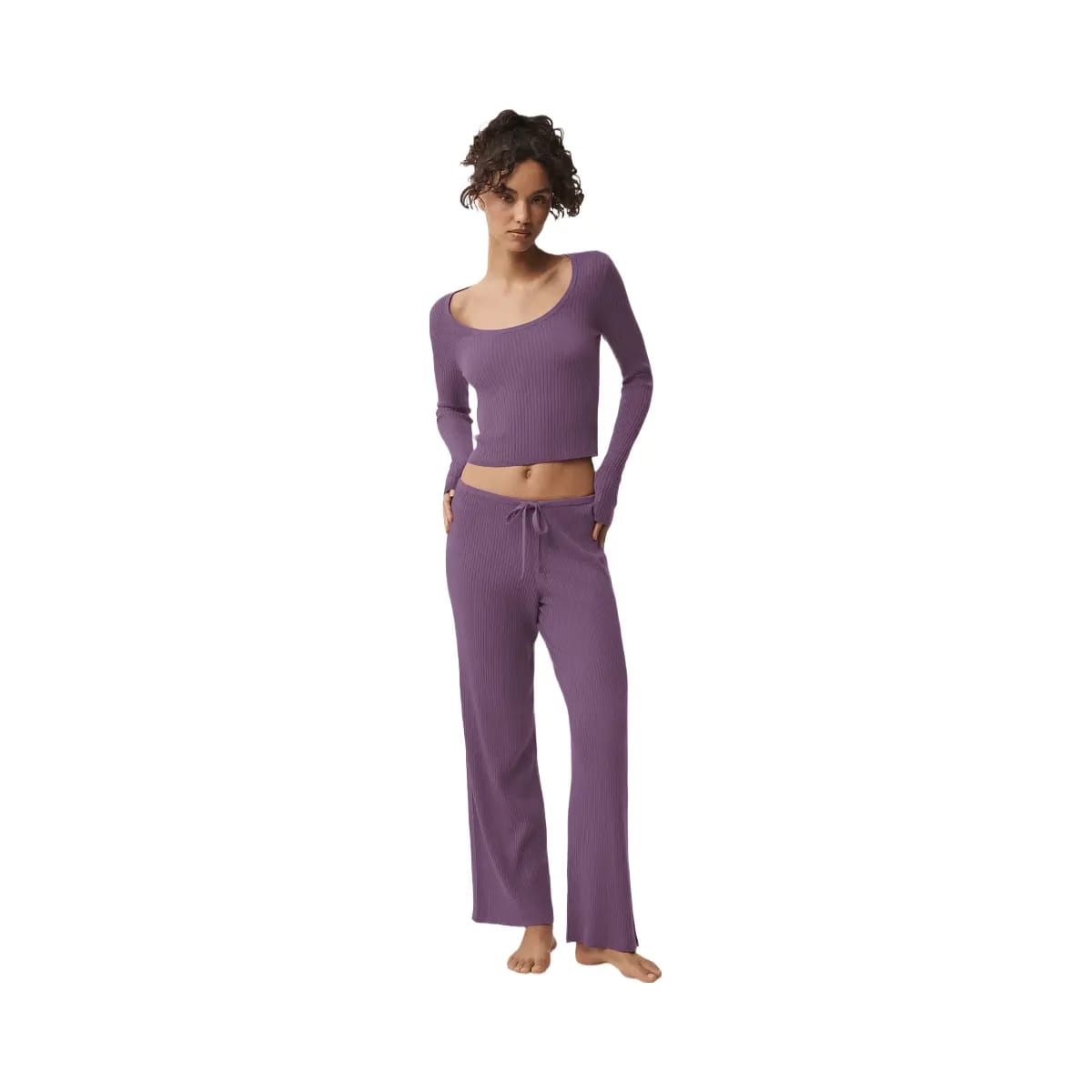 Alo Women's Sweater Knit Mid-Rise Unwind Wide Leg Pant - Plum Kiss