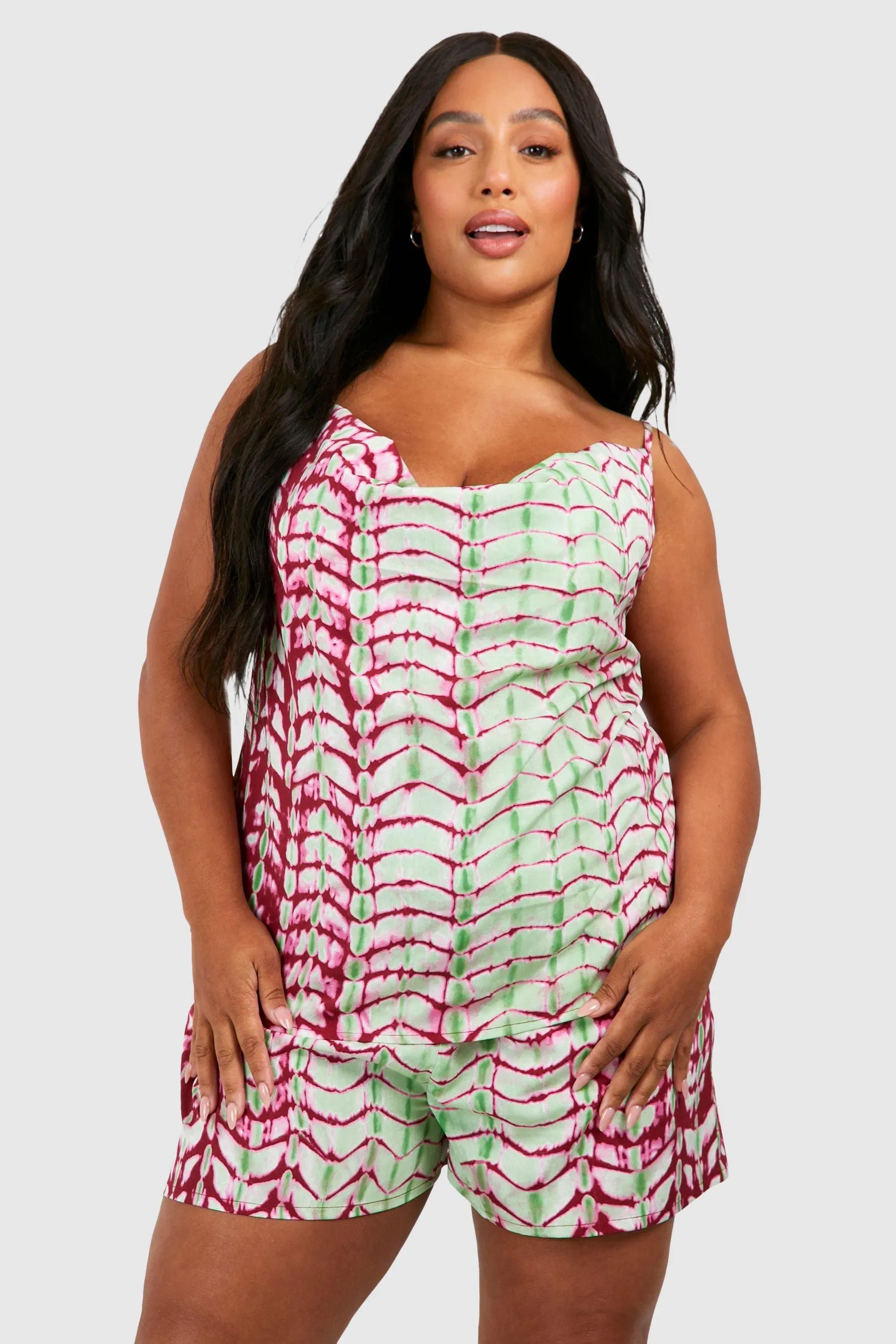Plus Tie Dye Halterneck Cowl Cami