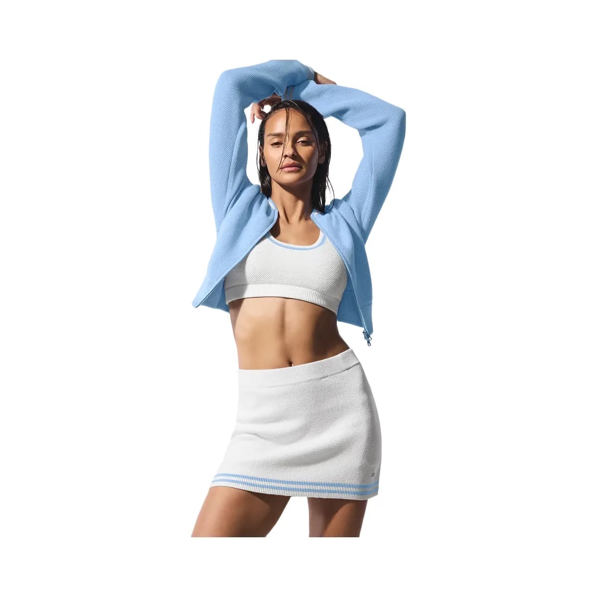 Alo Women's Tennis Club Sweater Knit Skirt - White/Seashell Blue