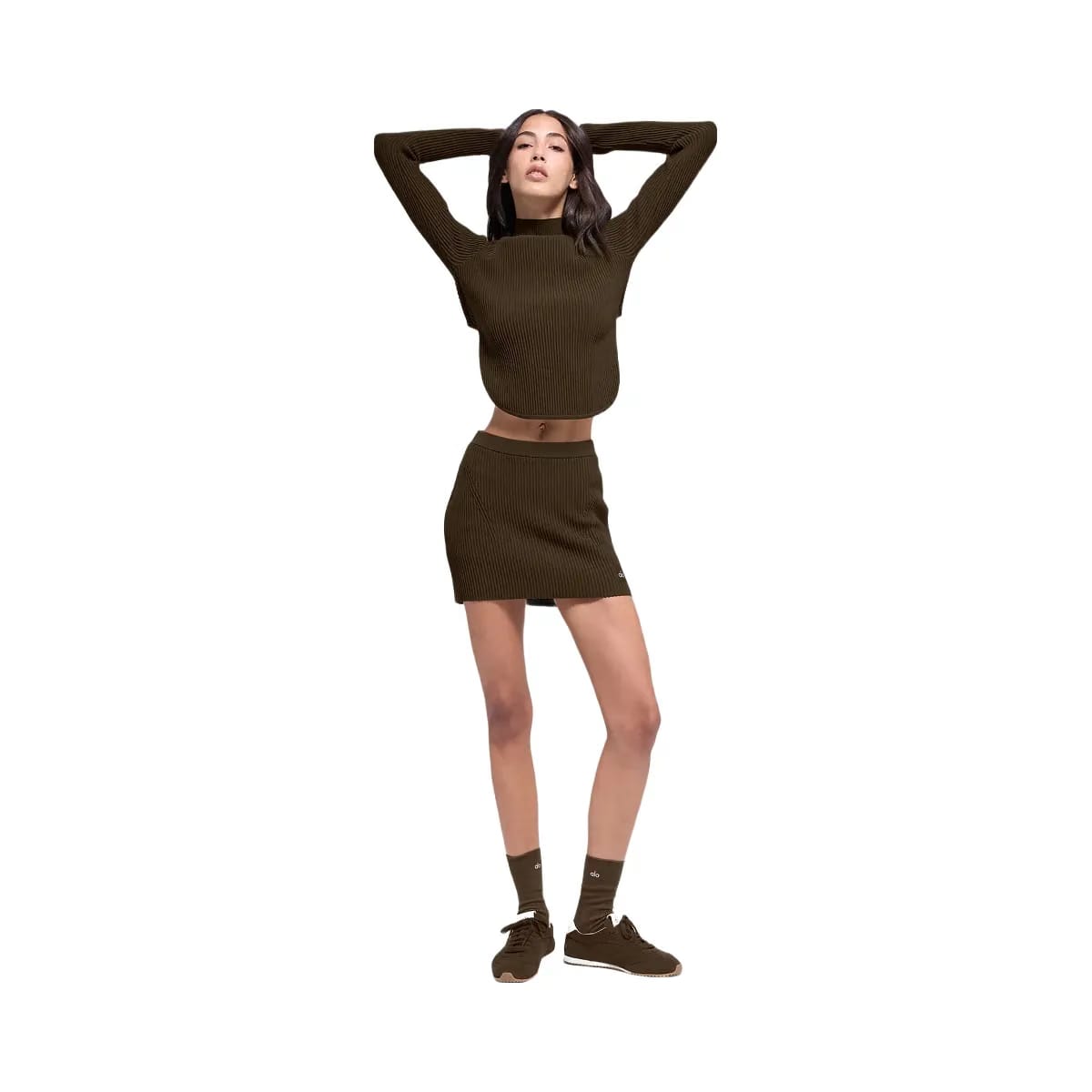 Alo Women's Denim Knit High-Waist Skirt - Espresso/Black
