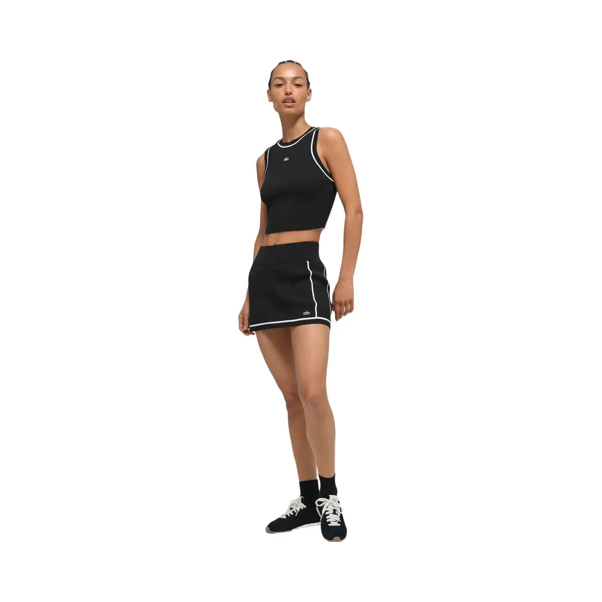 Alo Women's Ribbed Sweater Knit Highline Mini Skirt - Black/White