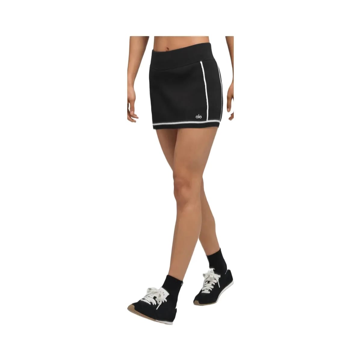 Alo Women's Ribbed Sweater Knit Highline Mini Skirt - Black/White