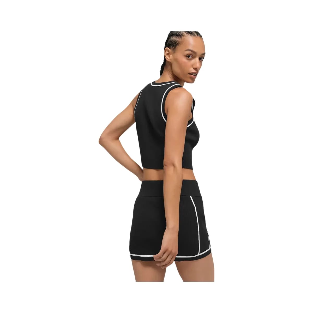 Alo Women's Ribbed Sweater Knit Highline Mini Skirt - Black/White