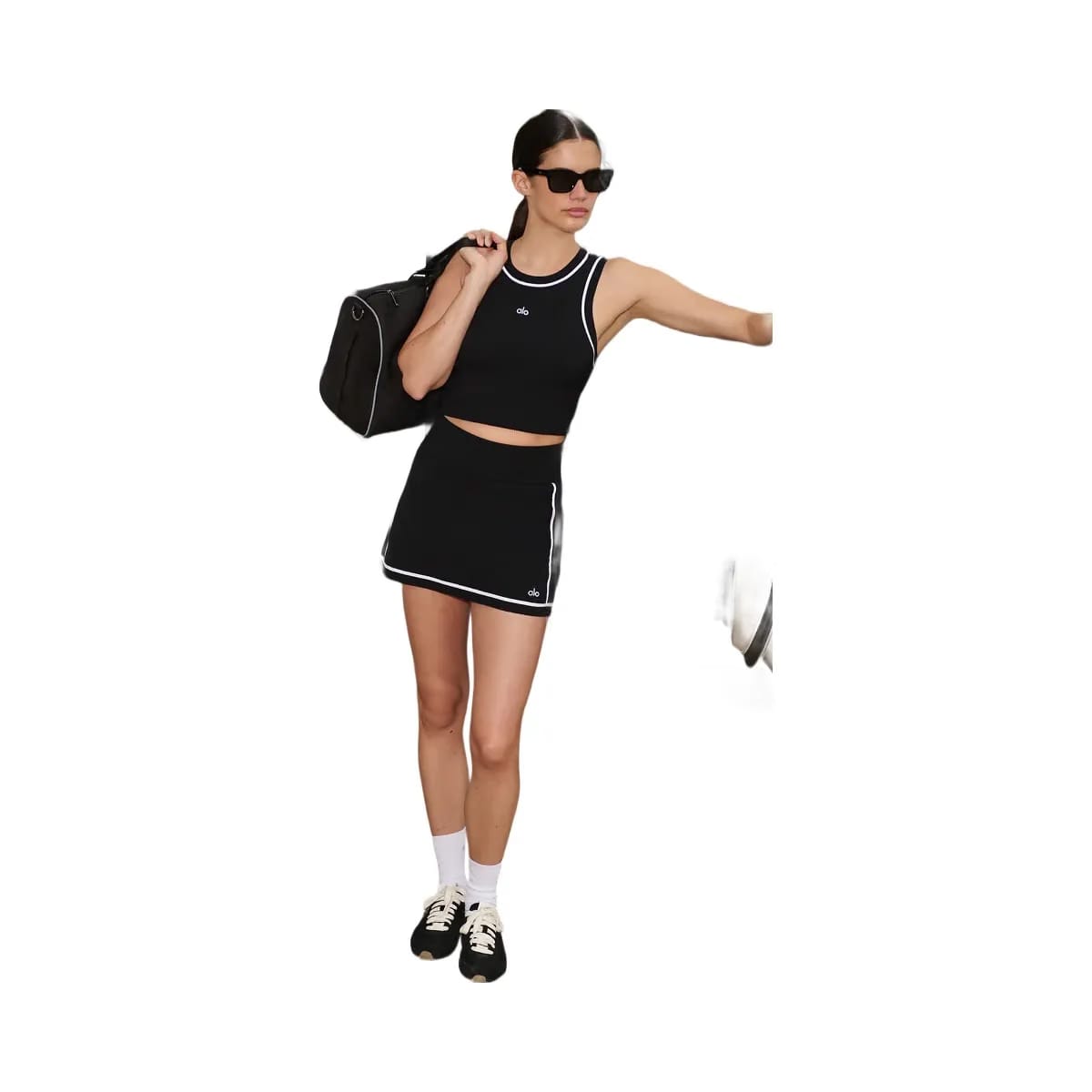 Alo Women's Ribbed Sweater Knit Highline Mini Skirt - Black/White