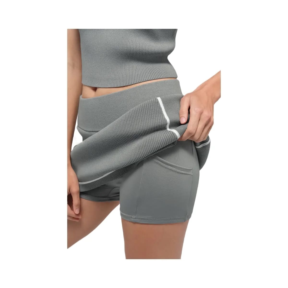 Alo Women's Ribbed Sweater Knit Highline Mini Skirt - Lunar Grey/White