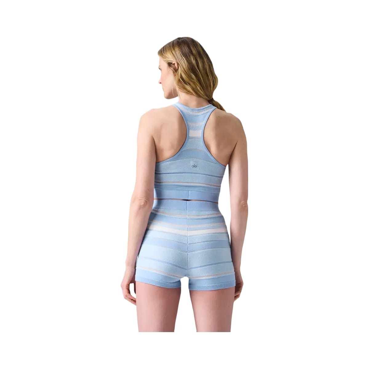 Alo Women's Sport Play High-Waist Knit Short - Seashell Blue/Ivory