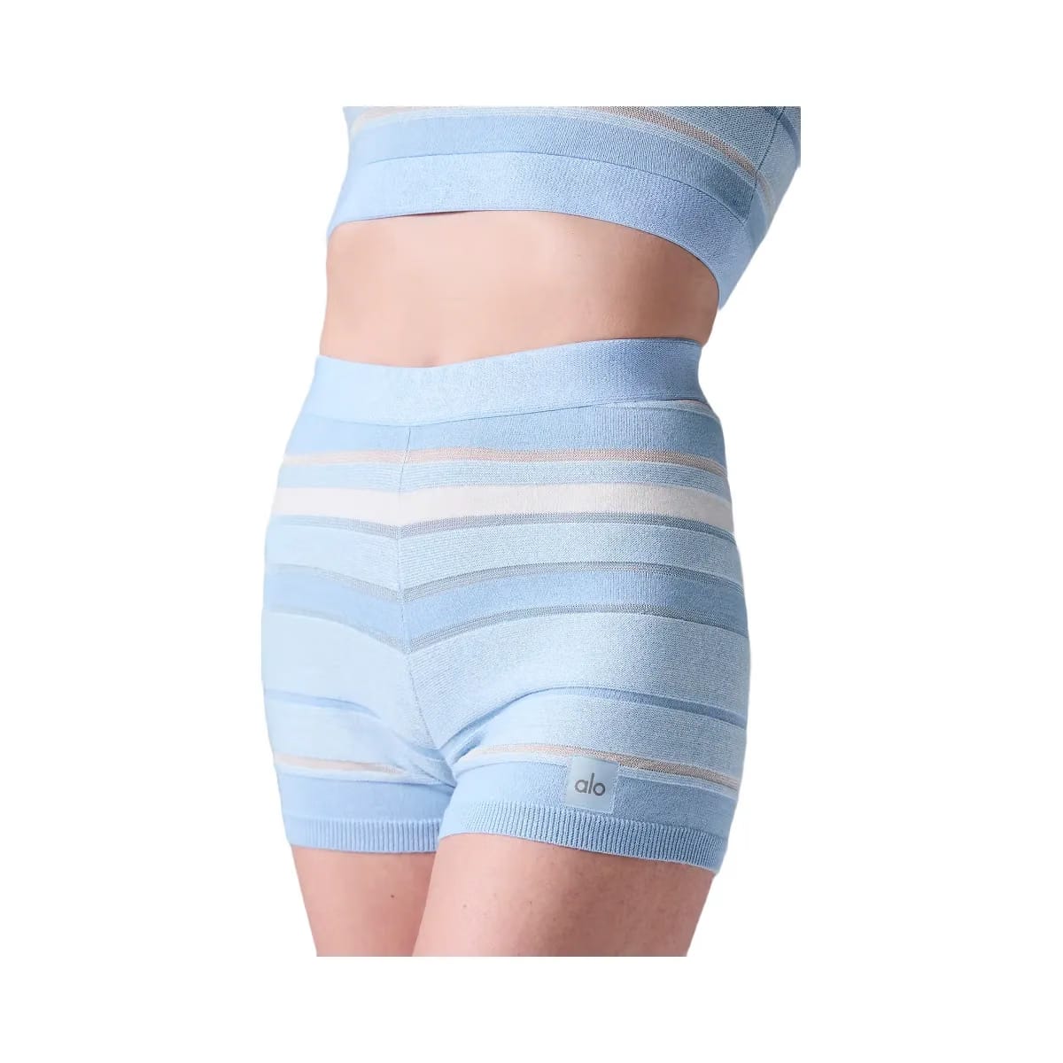 Alo Women's Sport Play High-Waist Knit Short - Seashell Blue/Ivory