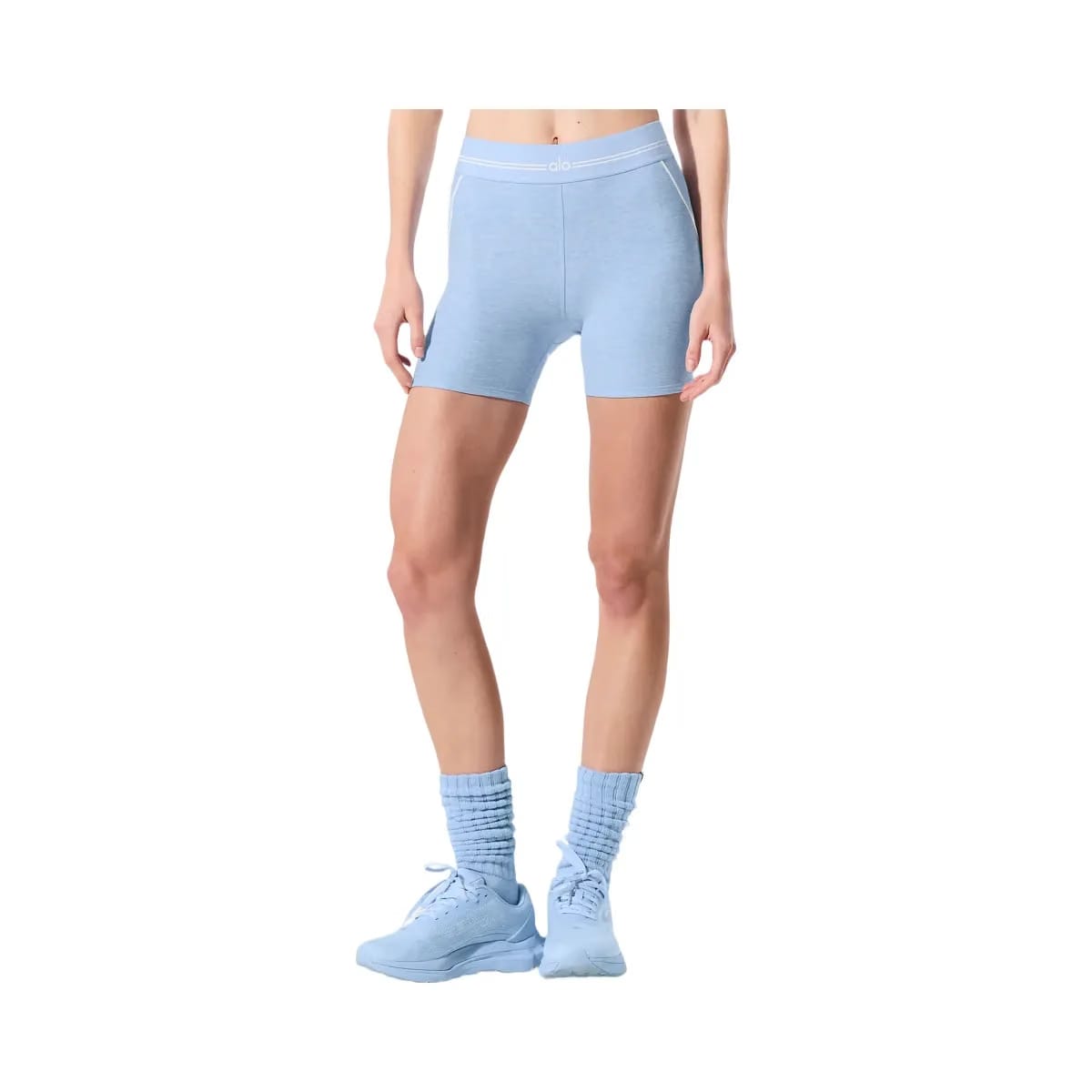 Alo Women's 4” Alosoft High-Waist Heart Throb Short - Seashell Blue Heather/White
