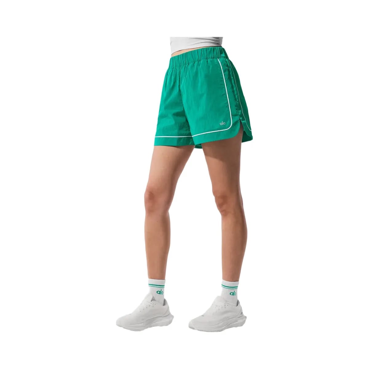Alo Women's Motivate Track Short - Spruce Green/White