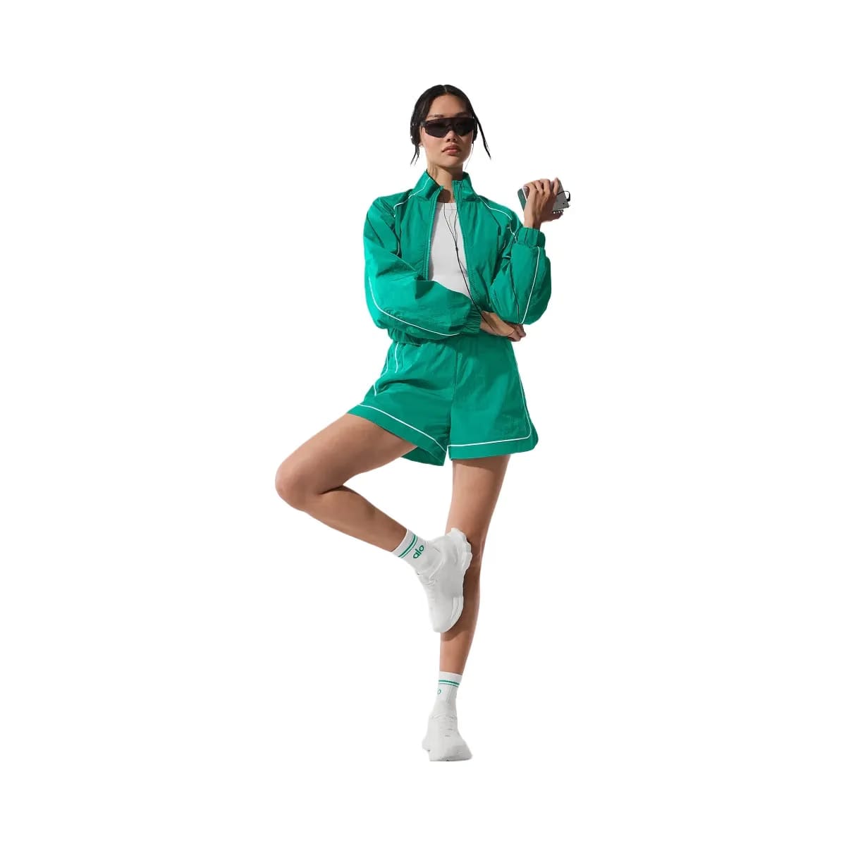 Alo Women's Motivate Track Short - Spruce Green/White