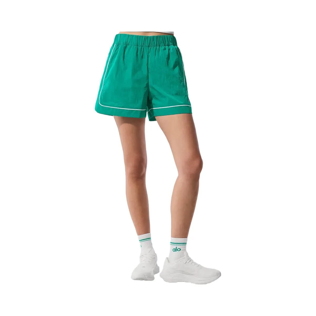 Alo Women's Motivate Track Short - Spruce Green/White