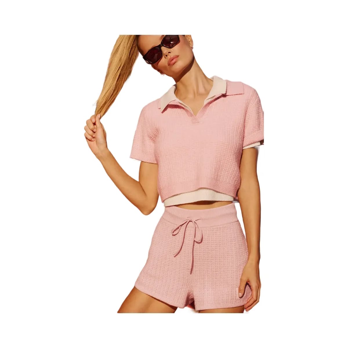 Alo Women's Cashmere High-Waist Plush Waffle Short - Pink Quartz