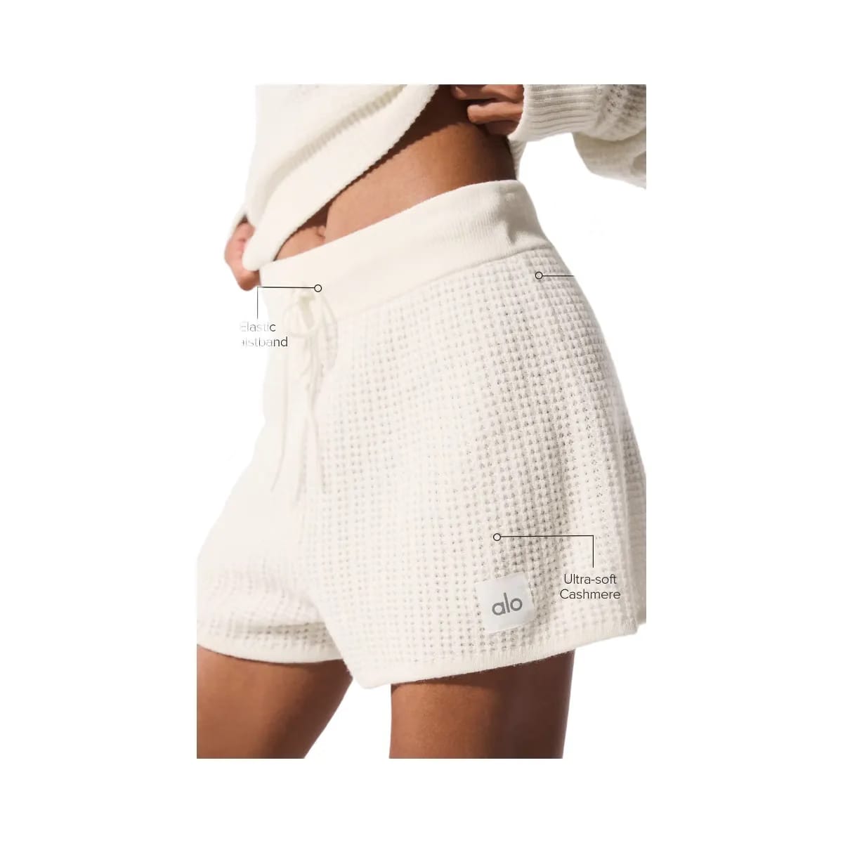 Alo Women's Cashmere High-Waist Plush Waffle Short - Ivory