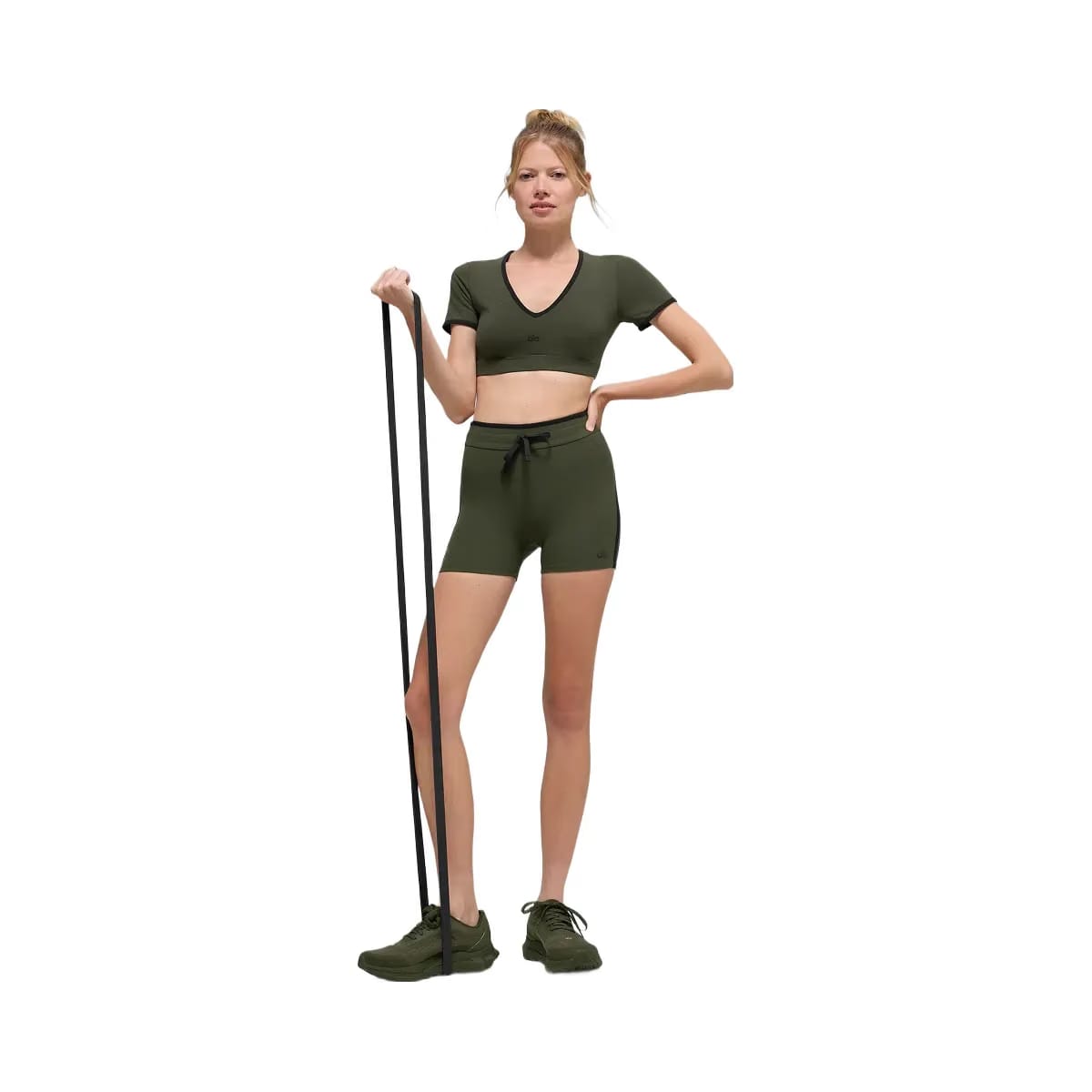 Alo Women's Airbrush Race Pace Short Sleeve - Green Olive/Black