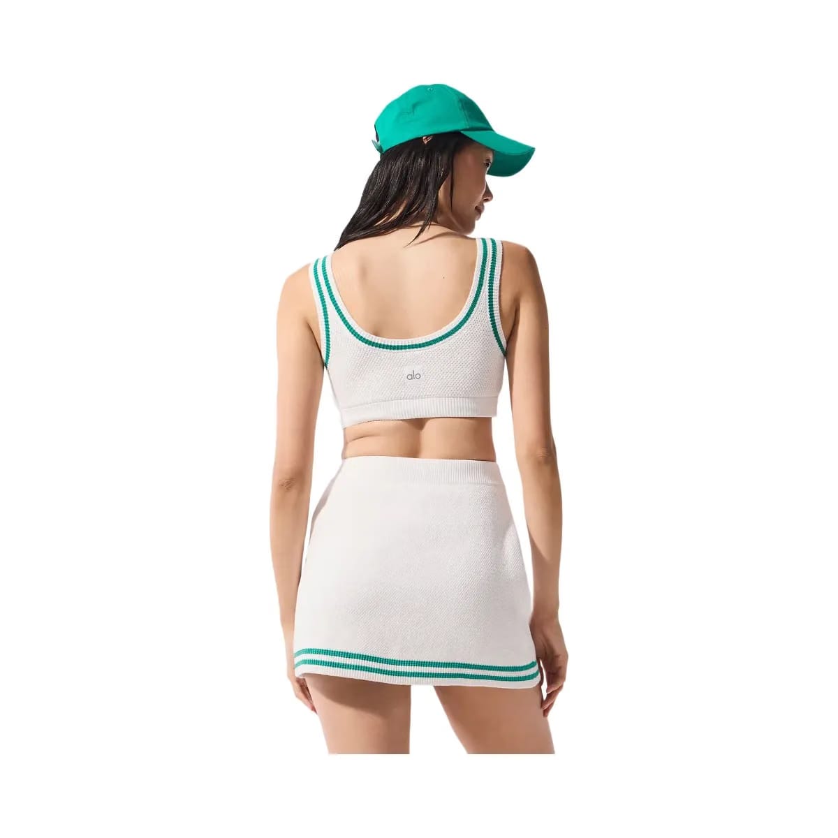 Alo Women's Tennis Club Sweater Knit Bra - White/Spruce Green