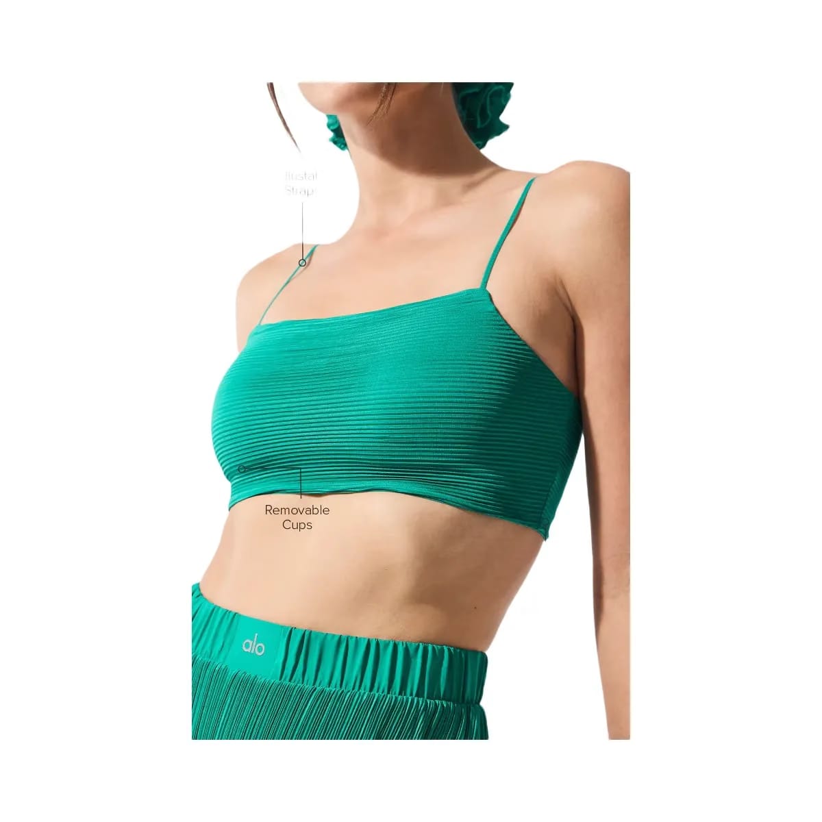 Alo Women's Micro Plisse Game On Bra - Spruce Green