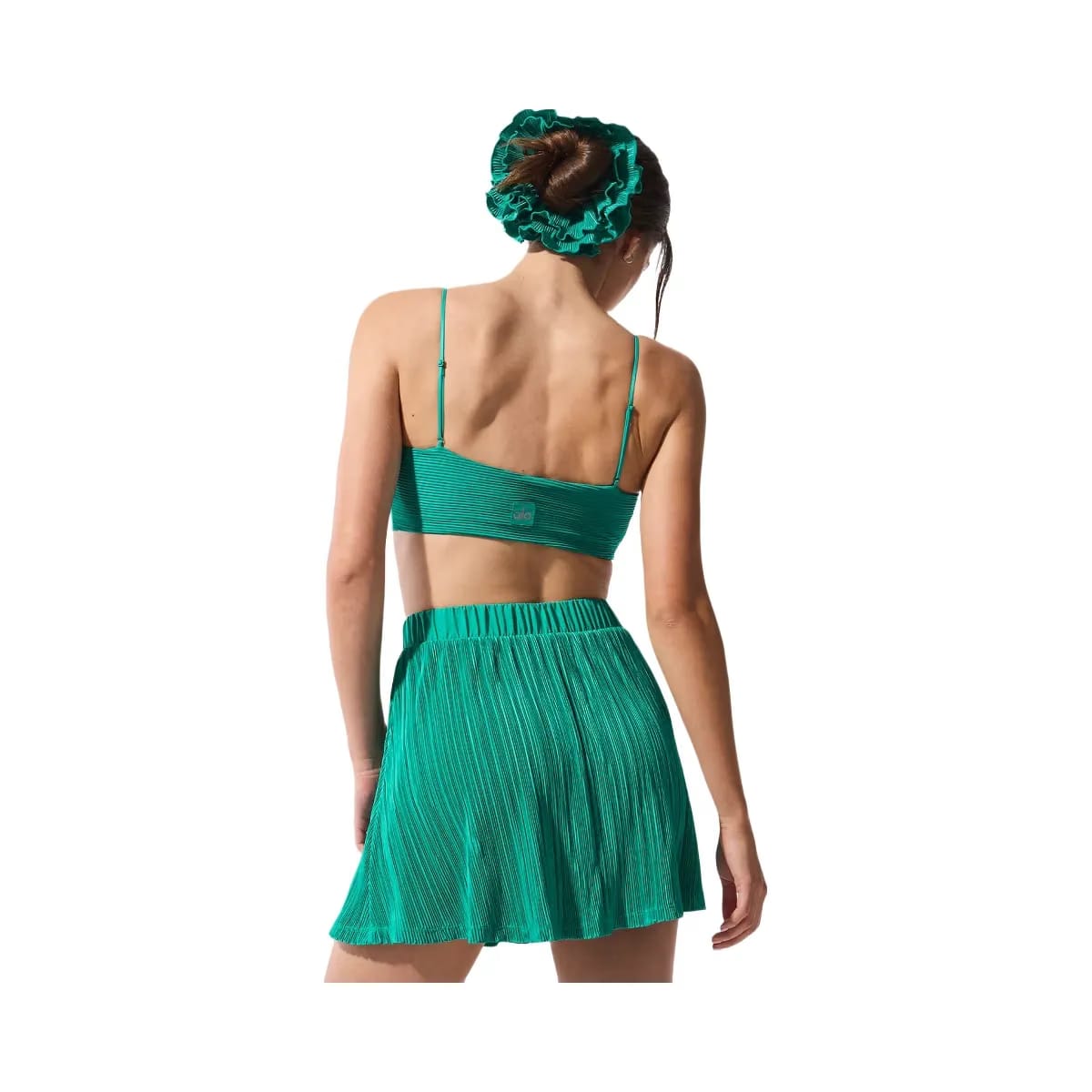 Alo Women's Micro Plisse Game On Bra - Spruce Green