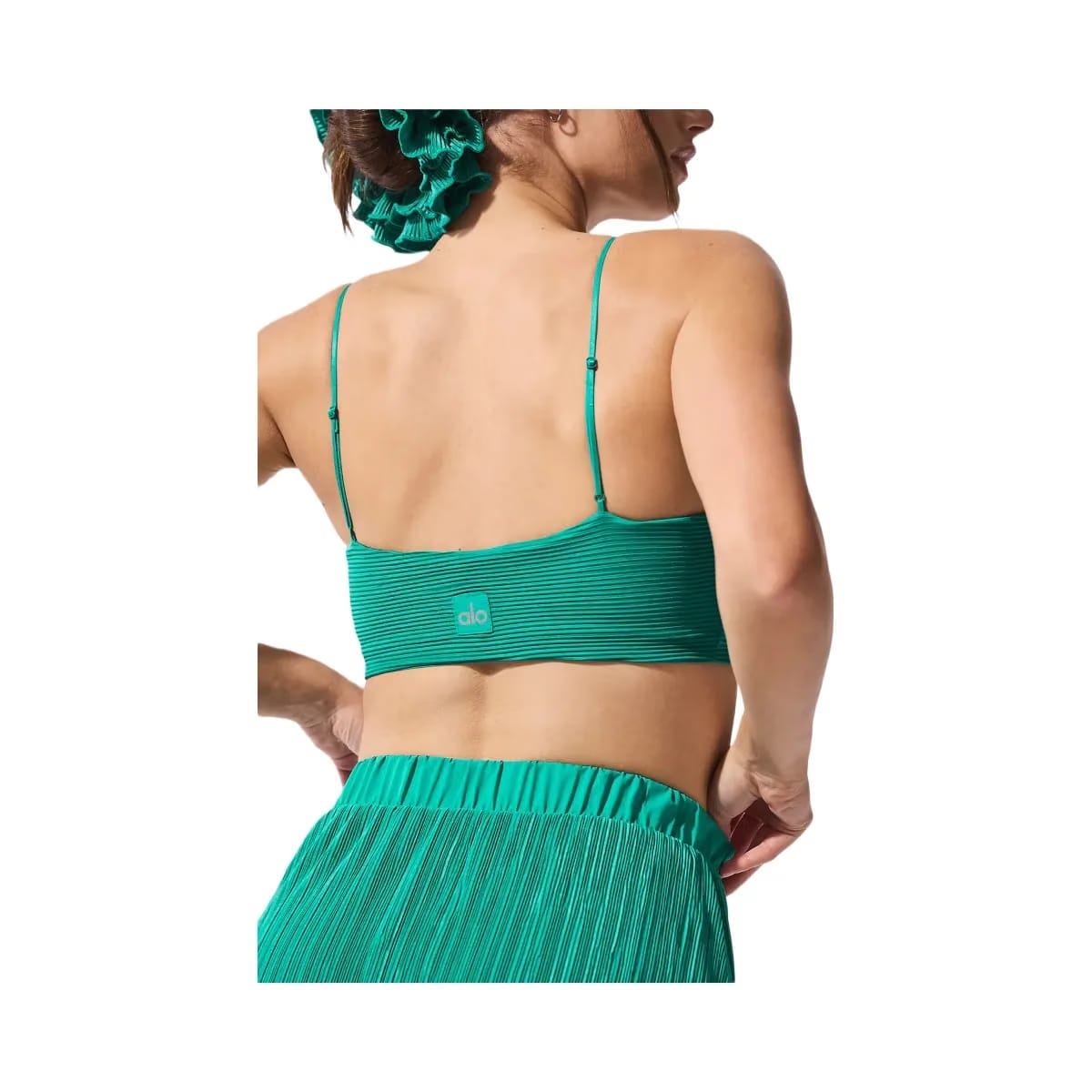 Alo Women's Micro Plisse Game On Bra - Spruce Green
