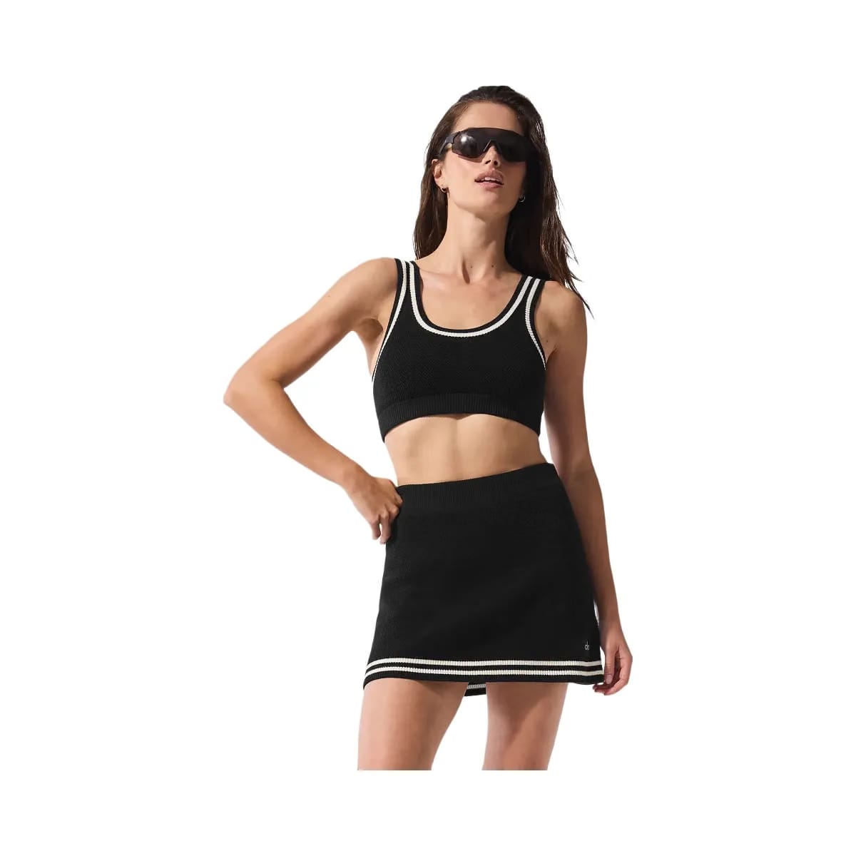 Alo Women's Tennis Club Sweater Knit Bra - Black/Ivory