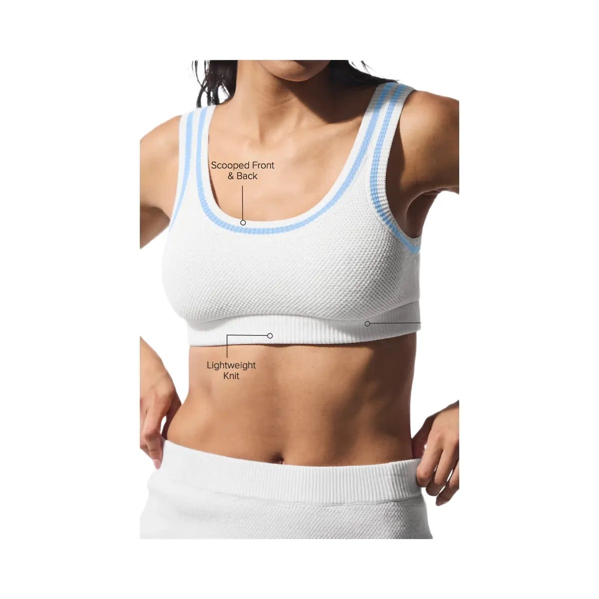 Alo Women's Tennis Club Sweater Knit Bra - White/Seashell Blue