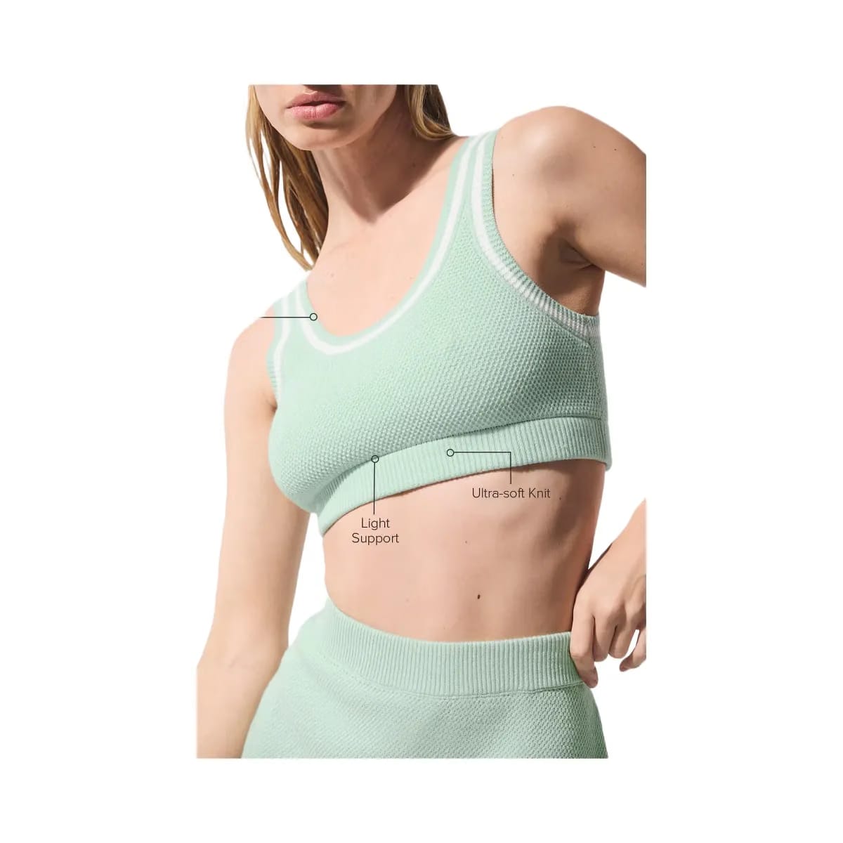 Alo Women's Tennis Club Sweater Knit Bra - Spearmint/White