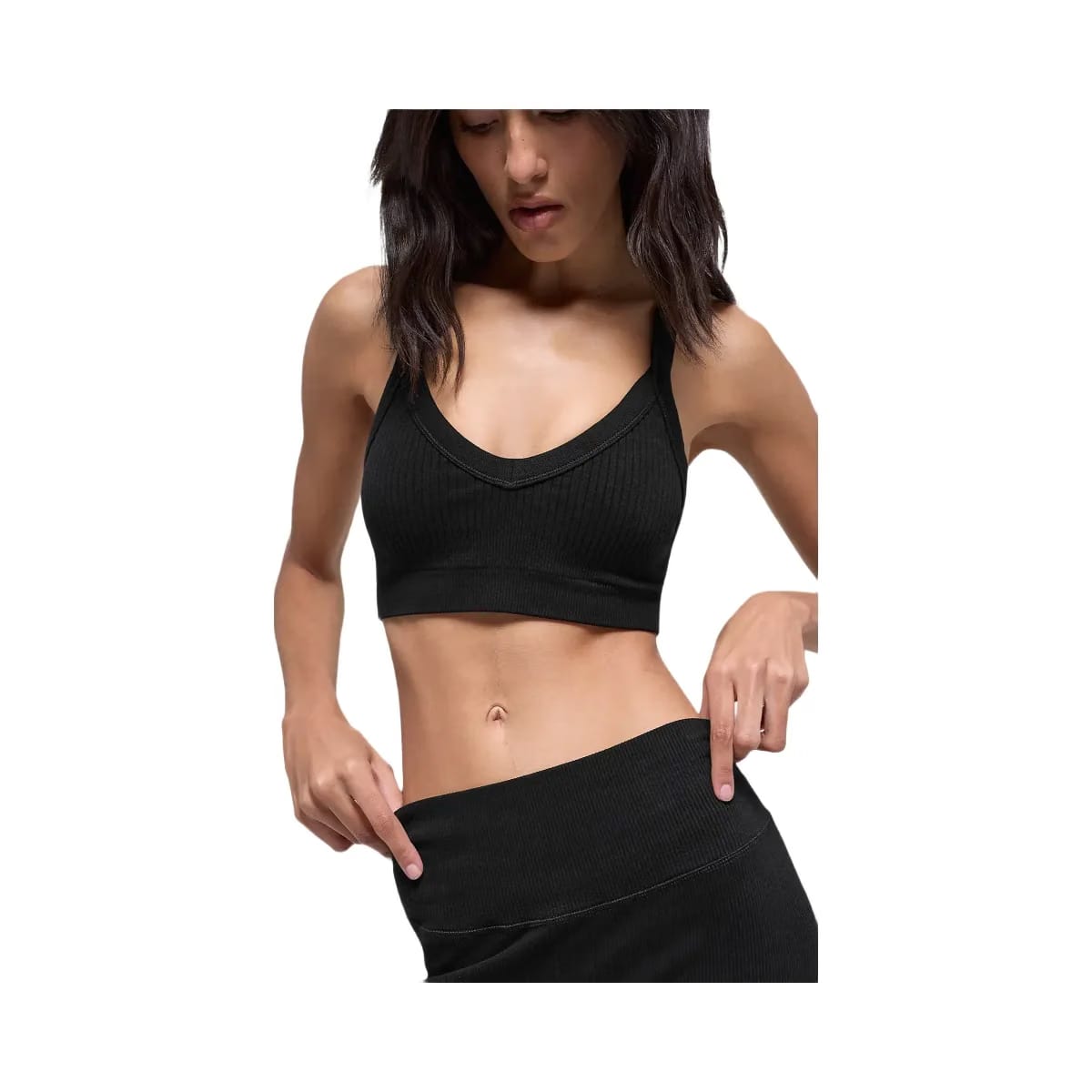 Alo Women's Seamless Two Tone Rib Bra - Black