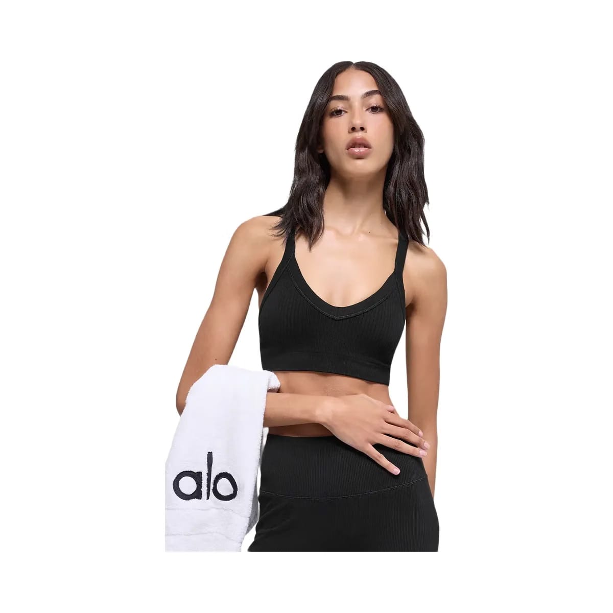 Alo Women's Seamless Two Tone Rib Bra - Black