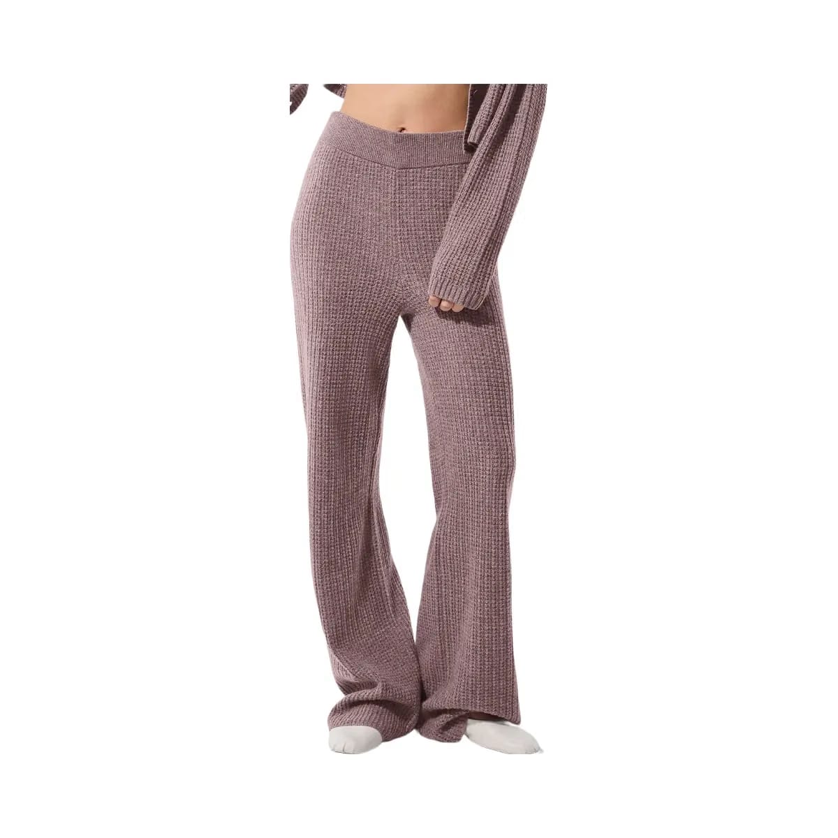 Alo Women's Cashmere High-Waist Plush Waffle Pant - Mushroom Heather
