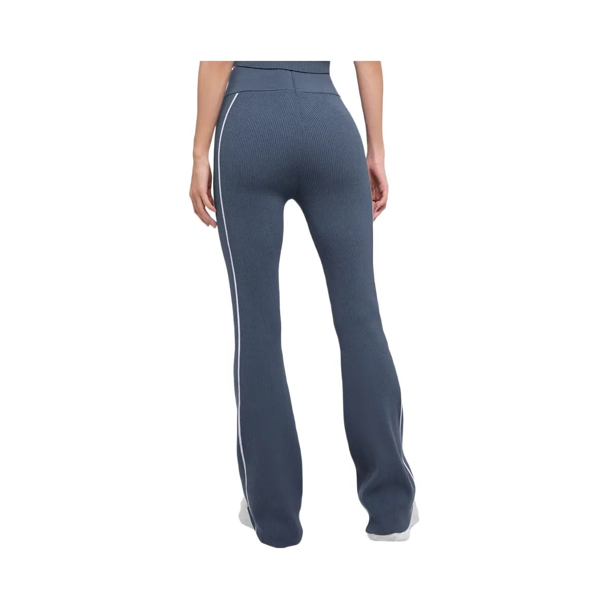 Alo Women's Ribbed Sweater Knit Highline Flare Pant - Bluestone/White