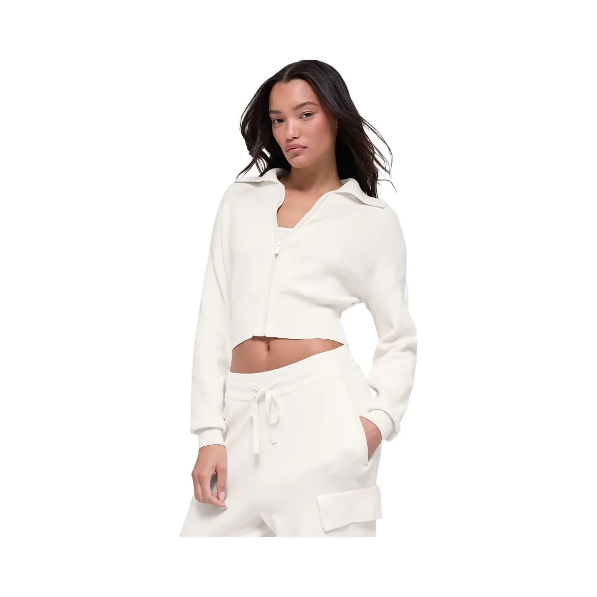 Alo Women's Scholar Knit Cropped Full Zip Jacket - Ivory