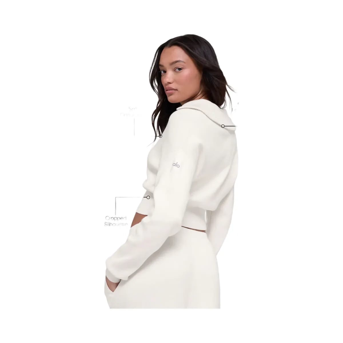 Alo Women's Scholar Knit Cropped Full Zip Jacket - Ivory