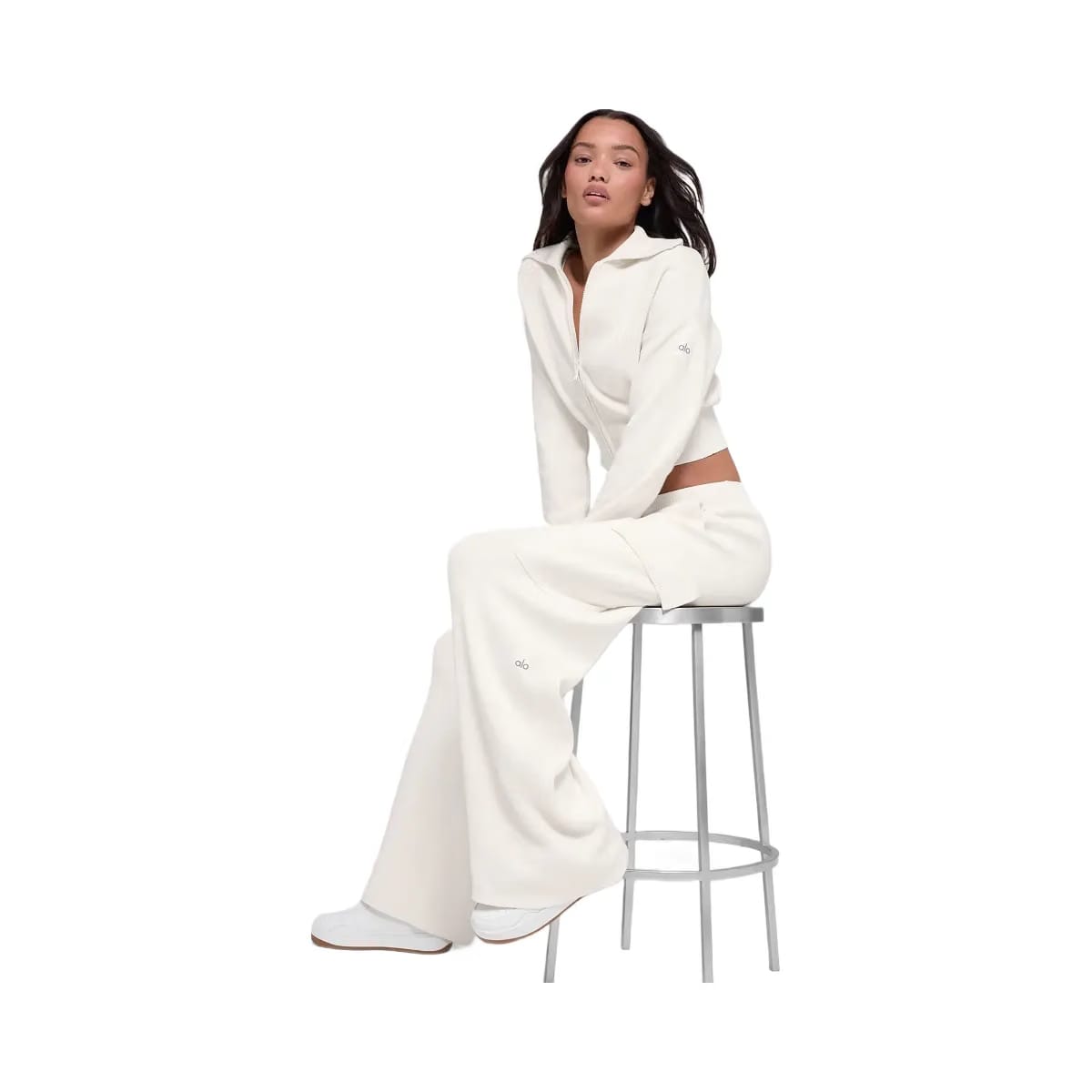 Alo Women's Scholar Knit Cropped Full Zip Jacket - Ivory